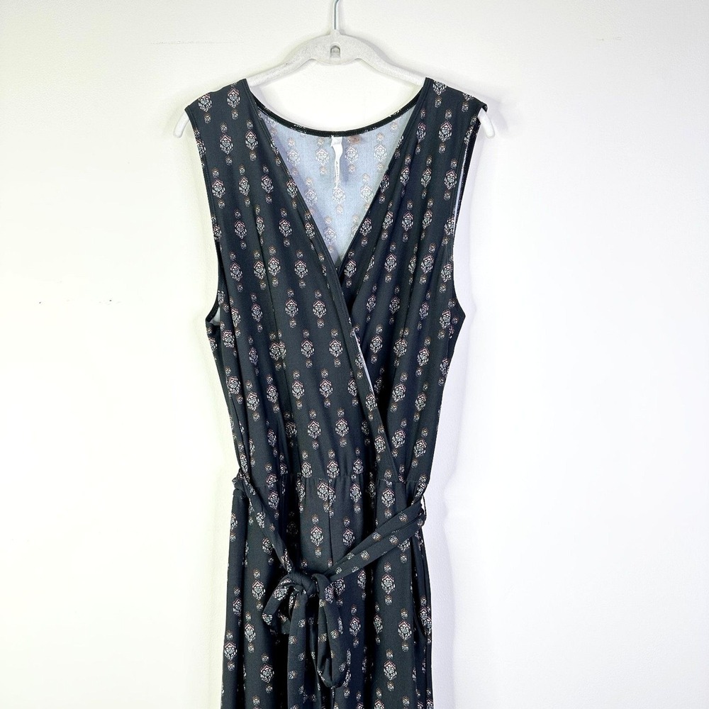 NY Collection Jumpsuit Women XL Black Modern Romper Faux Wrap Pockets Boho Comfy - Picture 2 of 10